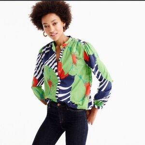 J.‎ Crew Ratti Popover Blouse Shirt Colorful Floral Striped Women's Size 4